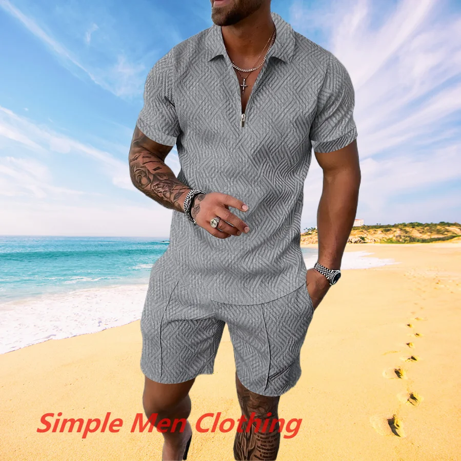 Male Jogger Outfits Luxury Brand Casual Suit Men's Polo Shirts&Shorts 2 Piece Sets Zipper Lapel T-shirt Short Sleeve Tracksuit