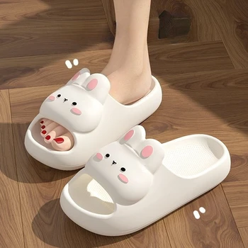 Women's Summer Sandals and Slippers Home Cute Rabbit Style Bathroom Non-Slip Feeling EVA Thick Slippers 1