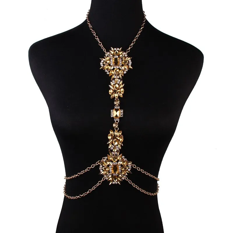 

European and American exaggerated jewelry manufacturers directly sell fashionable diamond inlaid luxury body chains