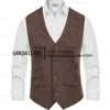 Classic Style V Neck Suede Vintage  Casual Western Cowboy Vest Single Breasted With Pockets Men's Waistcoat 5