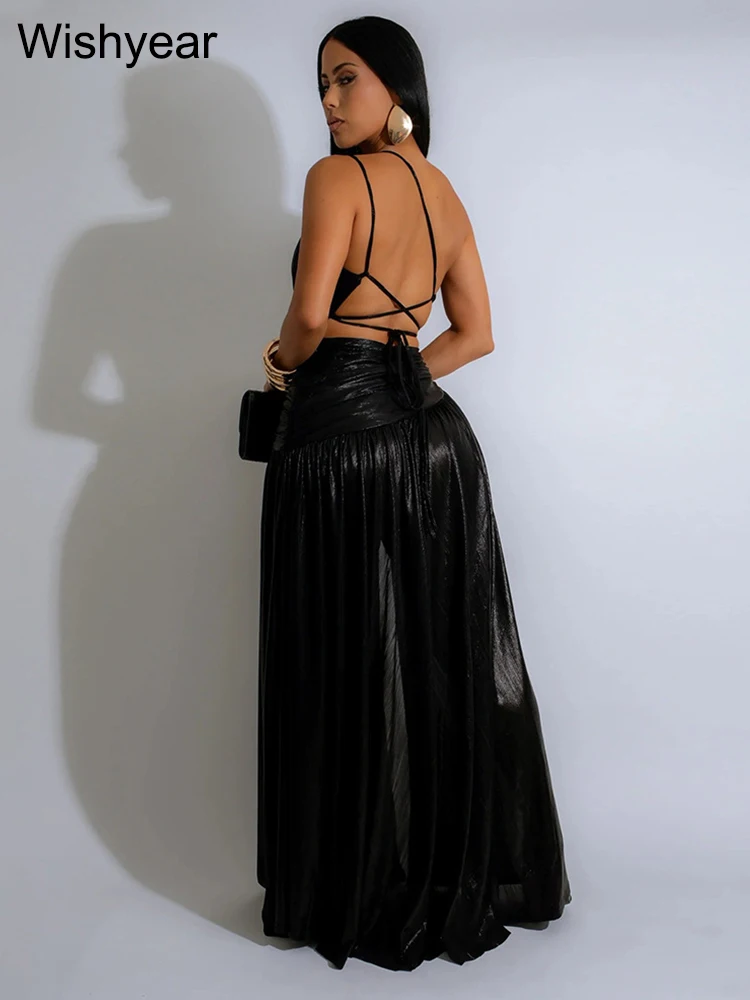 Neue Herbst Geburtstag Party Split Kleider Frauen Sexy Metallic Goldene Ärmellose Backless Aushöhlen Abend Gäste Lange Vestidos y2k – Detail 15