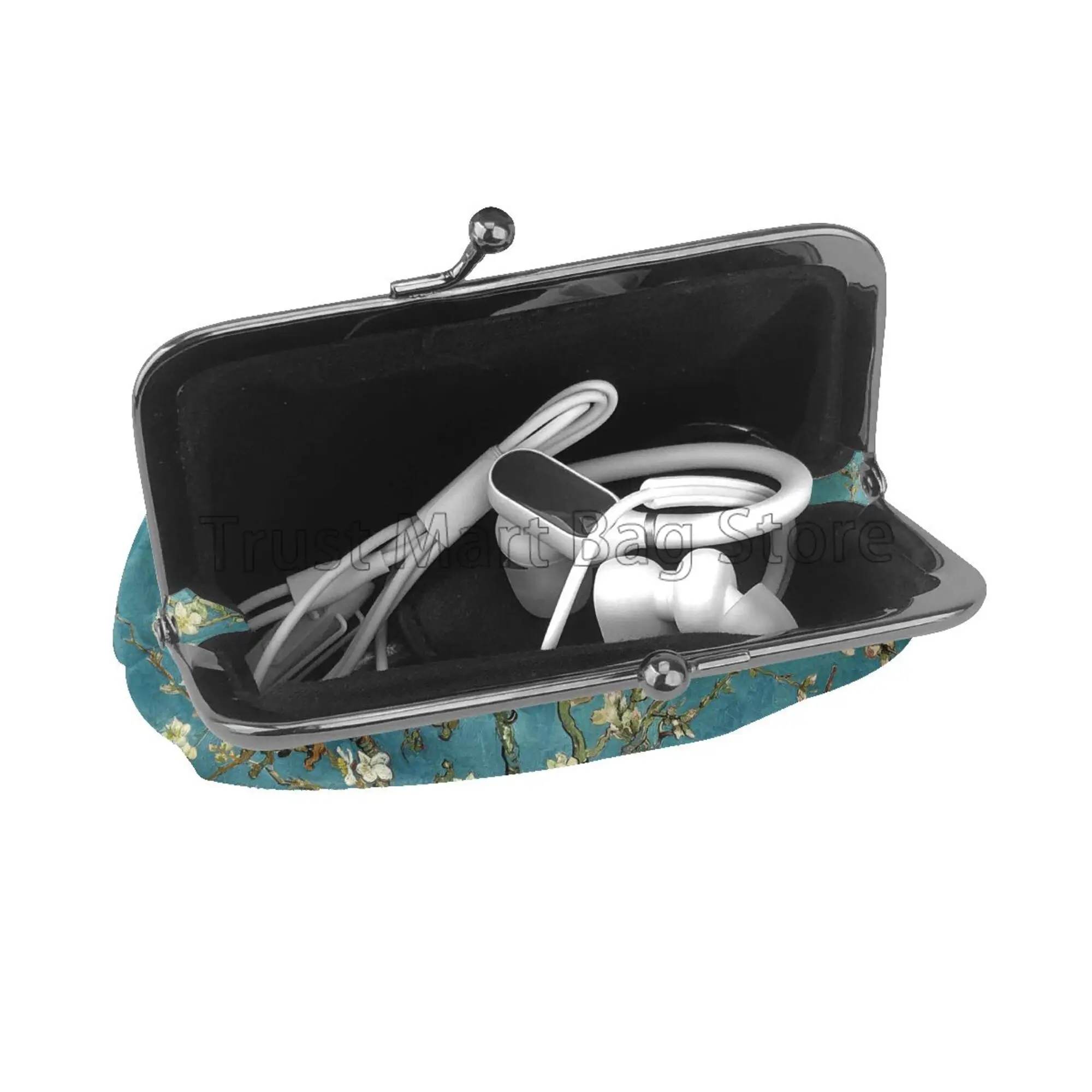 Vincent Van Gogh Almond Blossom Mini Leather Coin Purse for Women Small Change Pouch with Kiss-Lock Clasp Closure Buckle Wallet