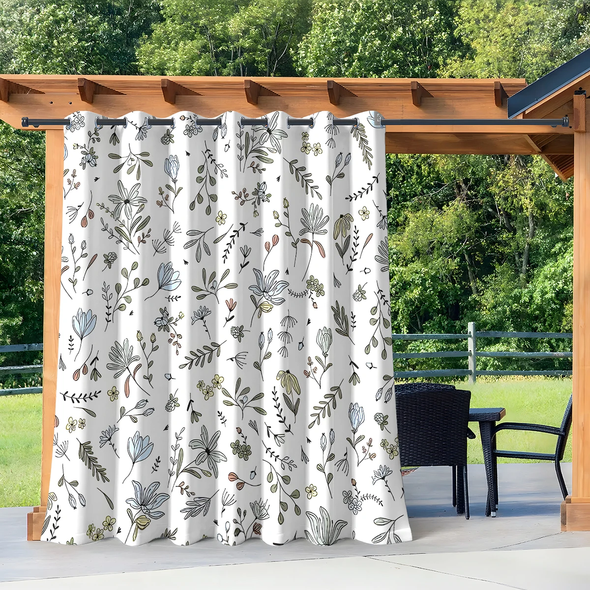 1PC New Fashionable, Simple and Fresh Butterfly Flower Home Decoration Print Perforated Waterproof Curtain, Machine Washable, Su 2