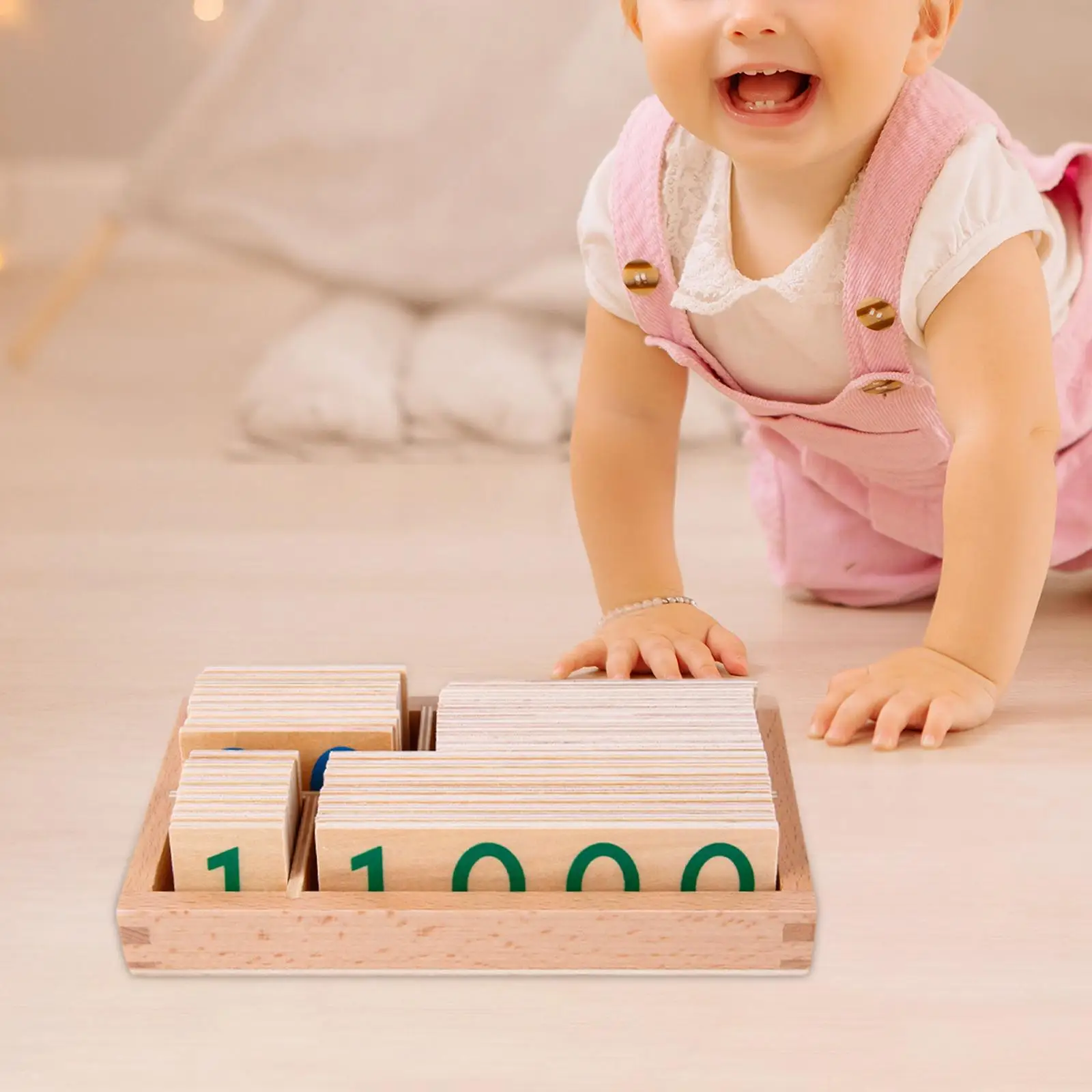 Wooden Number Cards with Box Wooden Boy Girls Early Learning Toy (1-9000) Basic Math Game Birthday Montessori Small Number Cards