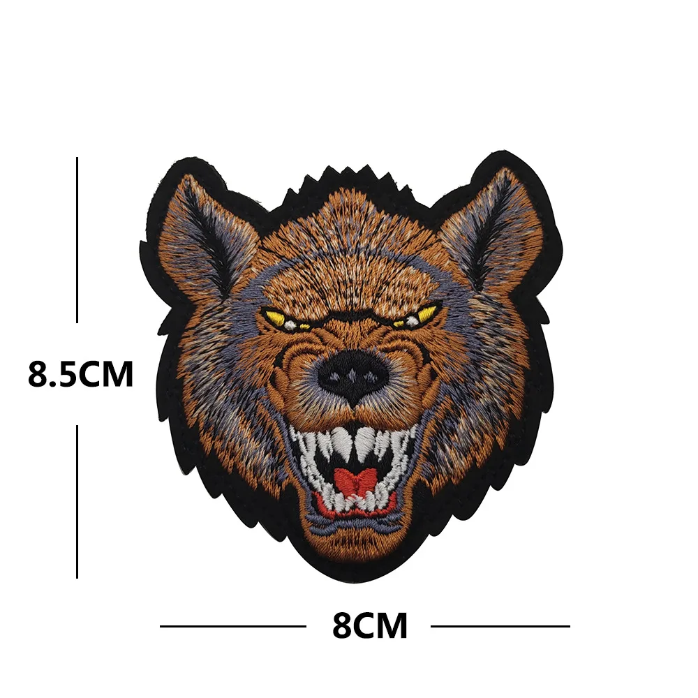 Animale Ricamato 3D Patch Bear Wolf Shark Iena Tiger Head Badge Hook & Loop Applique Per Zaino Giacca