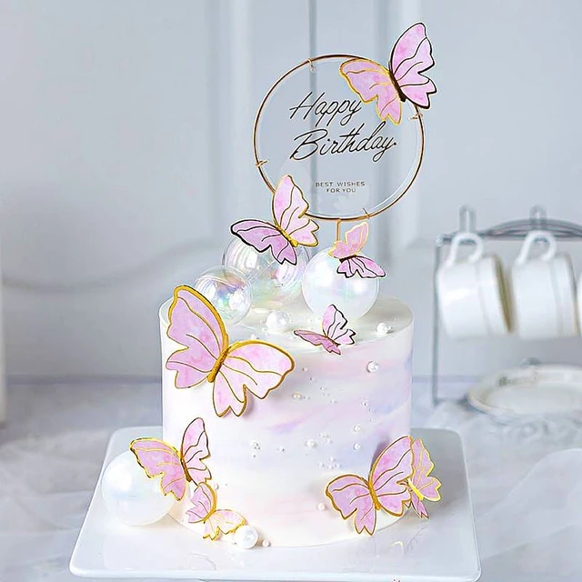 13 pçs glitter borboleta feliz aniversário bolo toppers 3d rosa crianças  festa de aniversário cupcake topper para chá de bebê cozimento decoração -  AliExpress