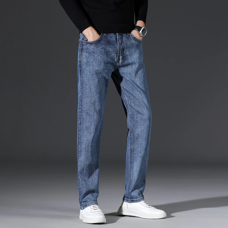 

Nice Autumn Winter Brand Straight Loose Denim Jeans Classic Style Embroidery Youth Men's Trends Increased Size Stretch Jeans