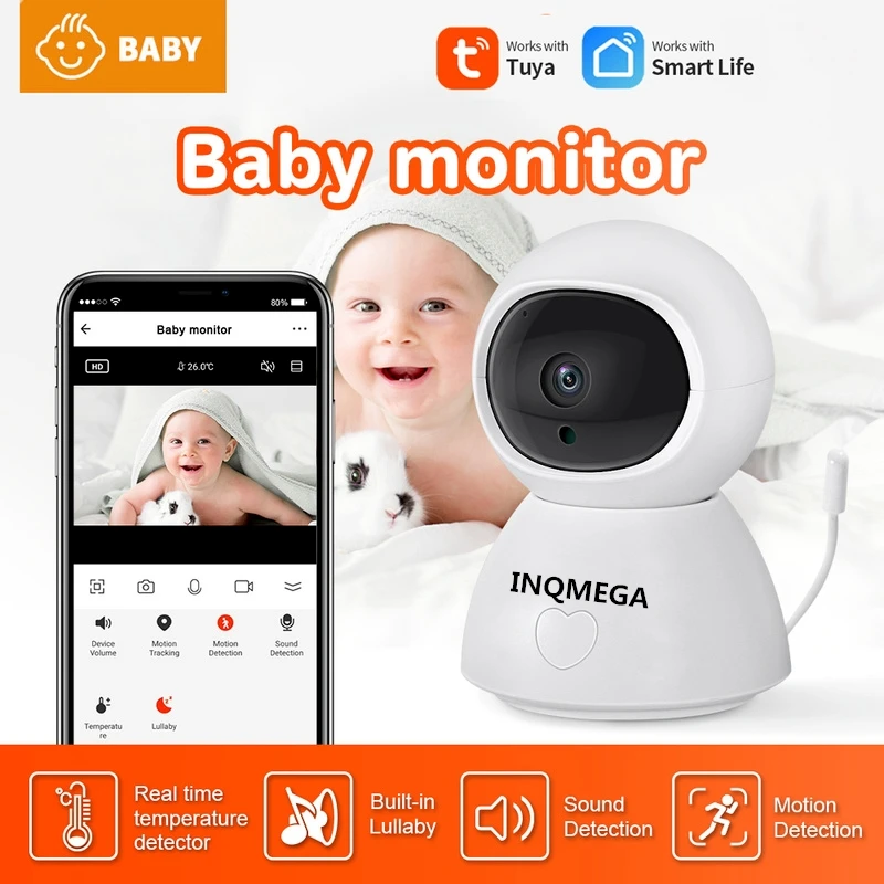 Inqmega 1080P Hd Tuya Baby Monitor Wifi Phone Camera Baby Camera Smart Life Alex Temperatura Allarme Pianto Ninna Nanna Nanny Camera