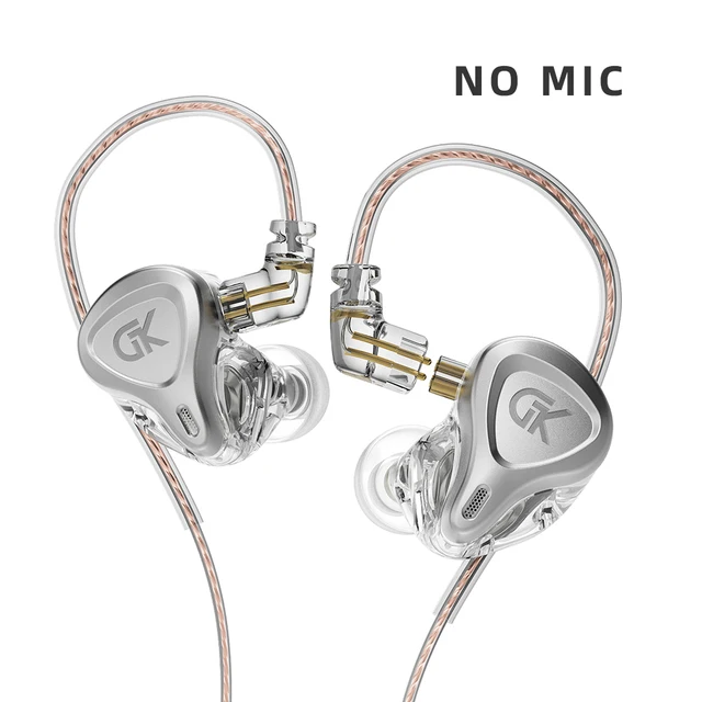 GK G5 Metal Wired Earphone In Ear HiFi Bass Music Earbud Headset With Microphone Noise Cancelling Sport Monitor Headphones G5 Silver No MIC