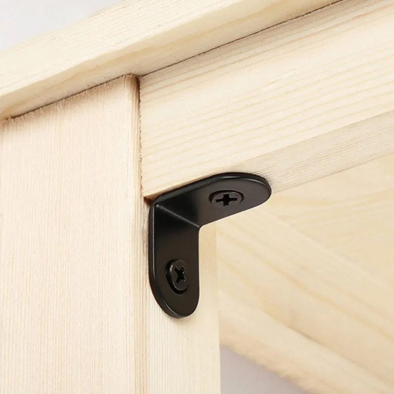 Black Stainless Steel L Brackets Small Right Angle Corner Brace Shelves Wood Furniture Chair Drawer 10PCS 20pcs Screws