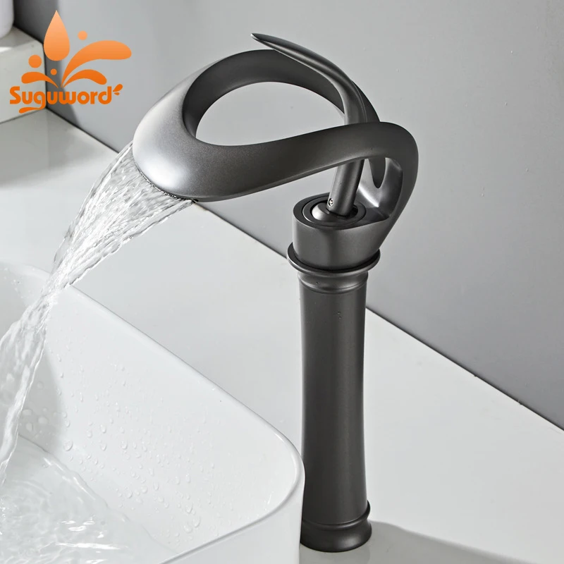 Airuida Grifo De Baño Alto Para Lavabo, Cromado Pulido, Cascada De B