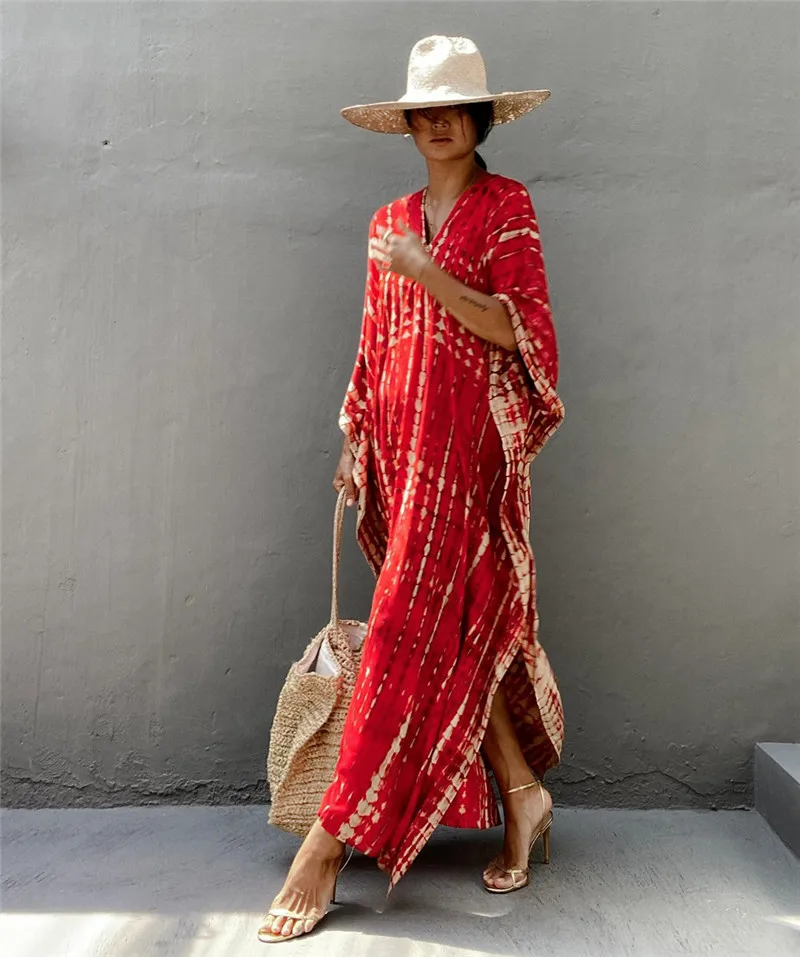 Fashion Casual Striped Print Long Dresses Women Bohemian V-neck Bat Sleeve Loose Slit Beach Dress Summer New Beachwear Vestidos 110 Fashion Casual Striped Print Long Dresses Women Bohemian V-neck Bat Sleeve Loose Slit Beach Dress Summer New Beachwear Vestidos