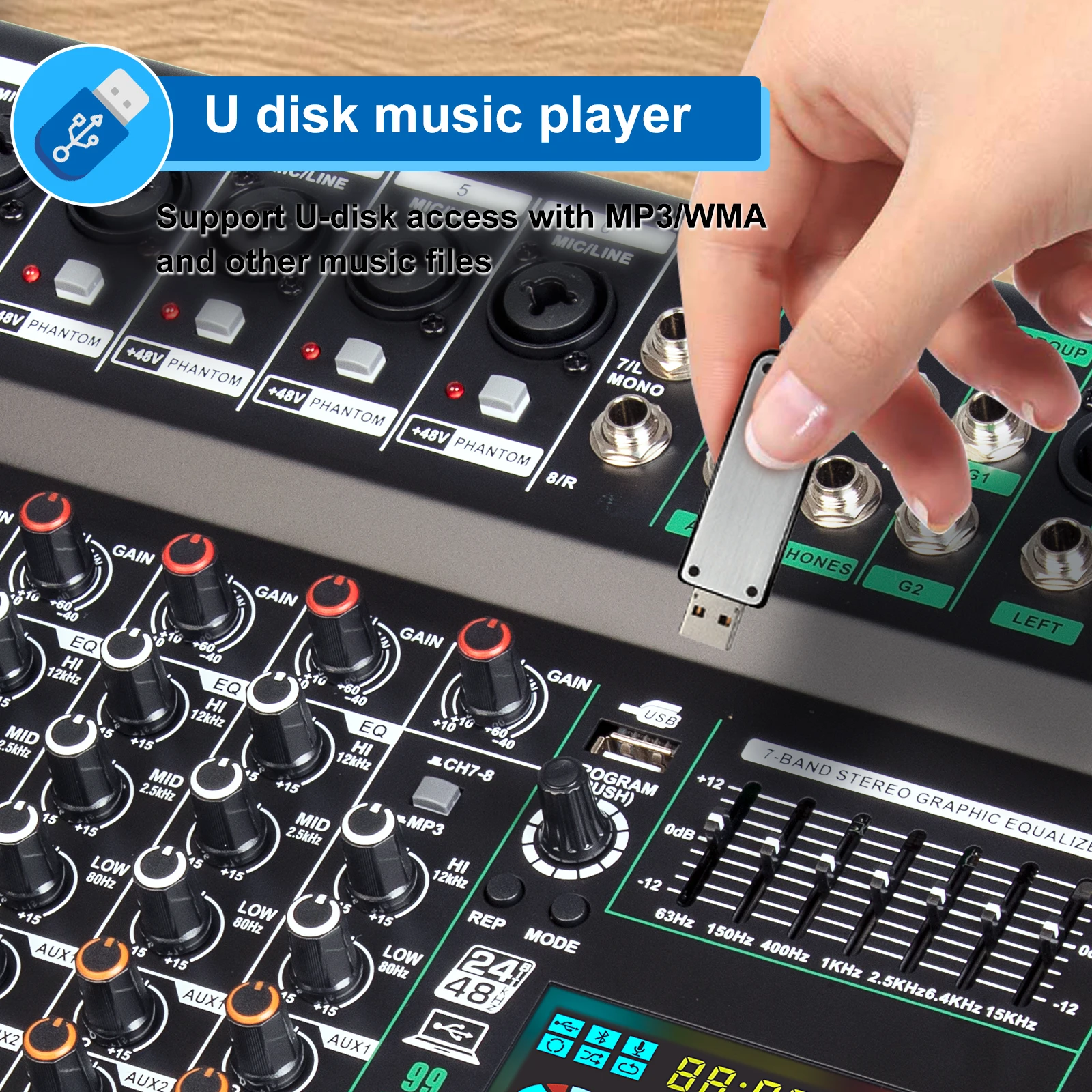 Professional 8-Channel Stereo Music Console Club Application Audio Interface Mixer For Music Mixing Console