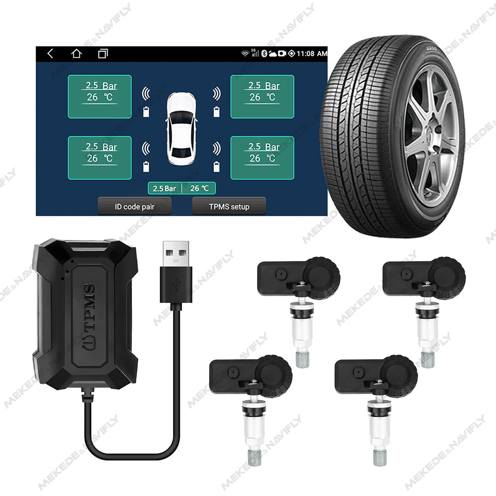 Navifly Built-in TPMS Car Tire Pressure Warning And Monitoring System 4 Sensors Intelligent tire pressure detection