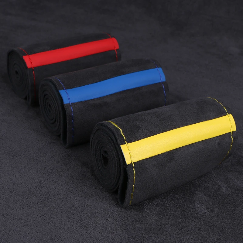 Coprivolante per auto universale in pelle scamosciata artificiale 38 cm Coprivolante fai-da-te Accessori auto Nero morbido resistente all'usura - Image 4