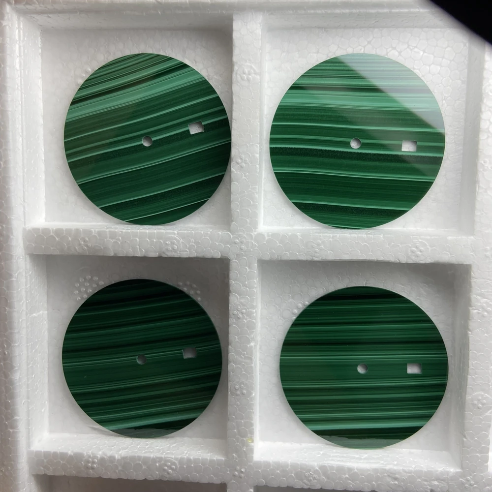 28.5x0.4mm NH35 Watch Dial Natural Green Malachite Blue Sandstone CNC Machine Cut 2