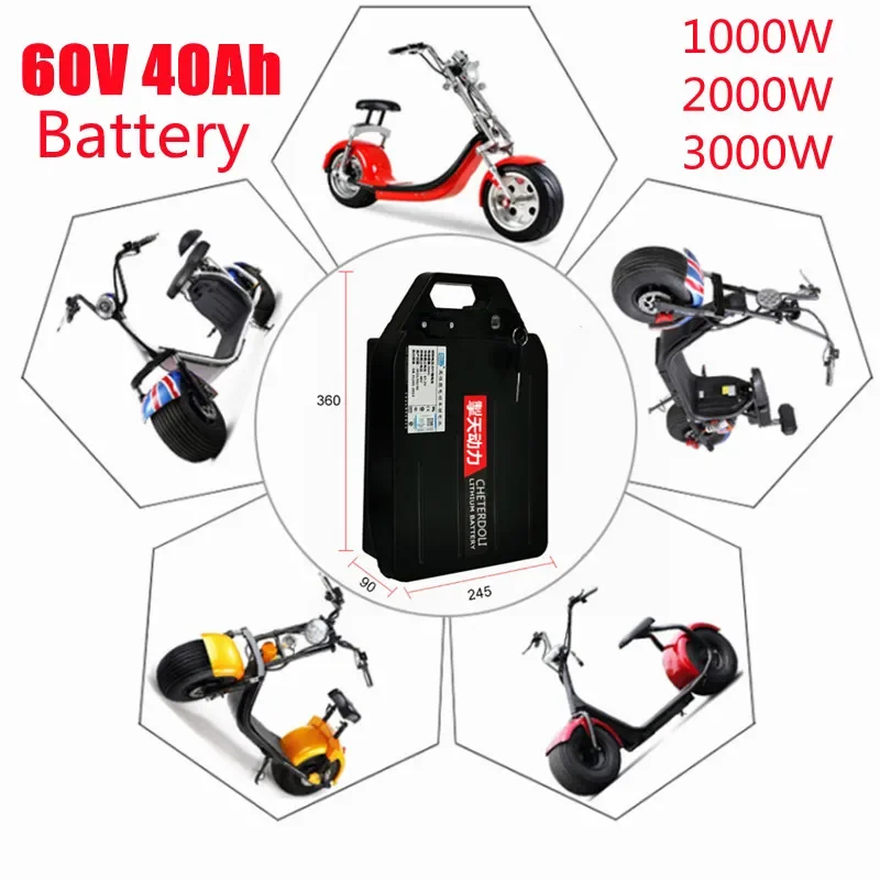 

New waterproof 60V 40Ah Lithium ion battery 60v 30Ah 20Ah for 1500W 2000W motor bike citycoco X7 X8 X9 scooter + 3A charger