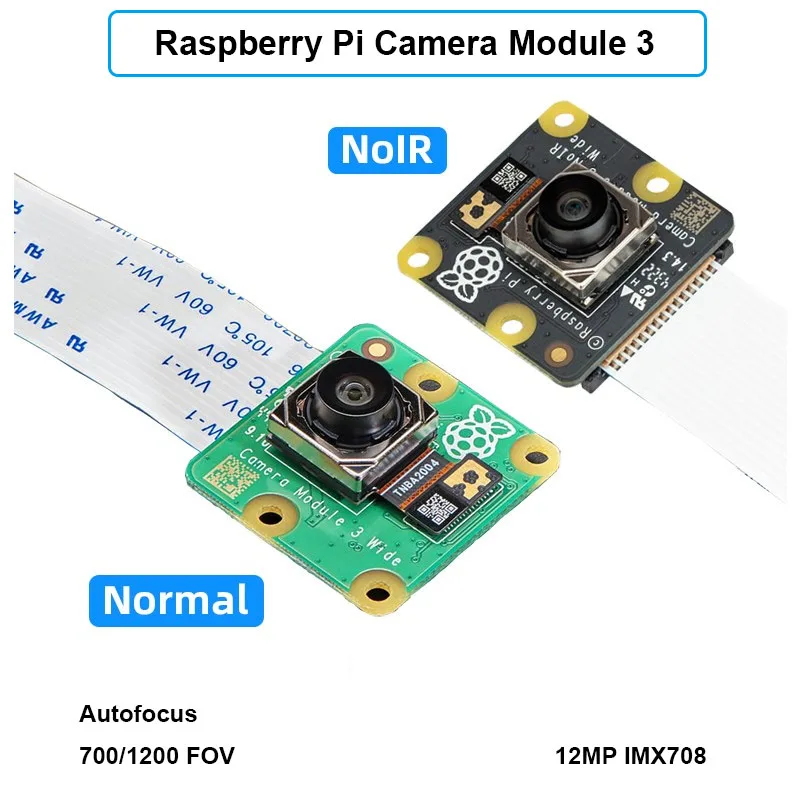 Oficial Raspberry pi Câmera Módulo 12mp Imx708 Sensor Foco Automático Snr Dpc Pdaf Opcional 75 ° 120 ° Noir Visão Noturna para pi 4b