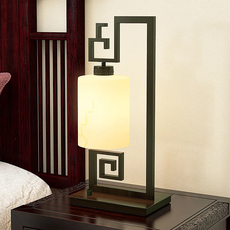 

I9EK new Chinese table lamp LED bedroom bedside lamp Modern Chinese Zen retro study living room dimming decoration