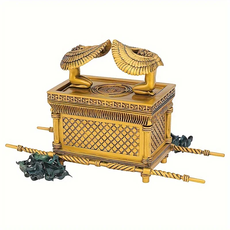 Ark Of The Covenant Figurine Golden Plated Stand Jerusalem Replica Statue Jewish Gift Rod / Manna / Ten Commandments Stone
