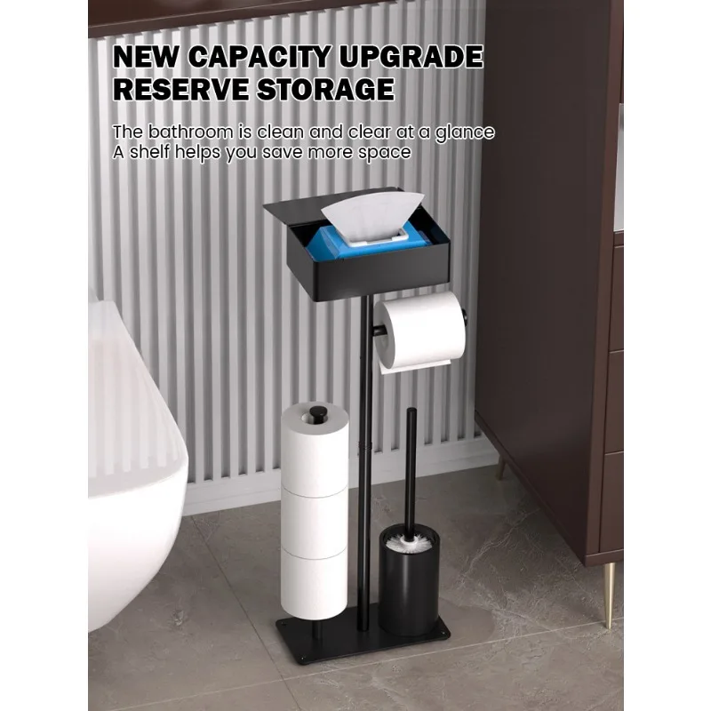 Toilet Tissue Holder Stainless Steel Floor Standing Roll Paper Holder Bathroom Floor Toilet Paper No Drill Holes