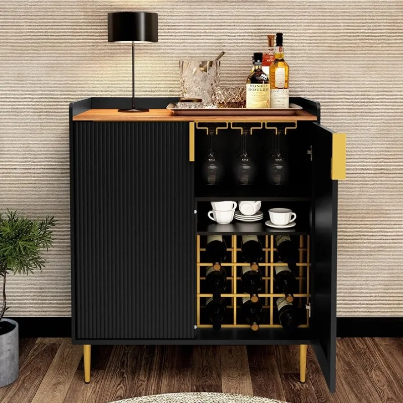 

ARTPOWER Sideboard Buffet Cabinet with Fluted Textured, Modern Coffee Bar Cabinet with Wine Rack&Drawers, Black Liquor Cabinet