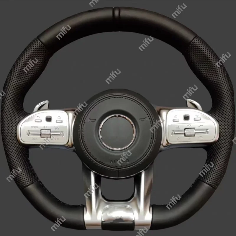 메르세데스 AMG 카본 파이버 A180 A200 B200 B220 C200 C260 E300 E200 GLA GLB GLC GLE GLK300 가죽 스티어링 휠
