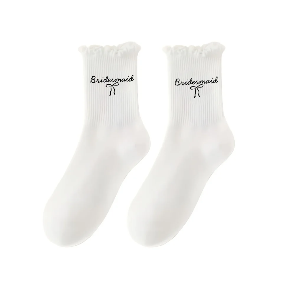 1 Paio di Calzini Corti Bianchi da Sposa per Damigelle, Accessorio per Festa Nuziale, Regalo per Addio al Nubilato - immagine 4