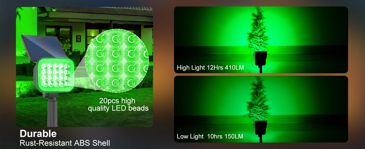 Description Picture 3 of item2PCS Solar Garden Light Outdoor IP65 Waterproof Landscape Lawn Spotlight Decoration 49LEDS Green Wall Lamp for Pathway