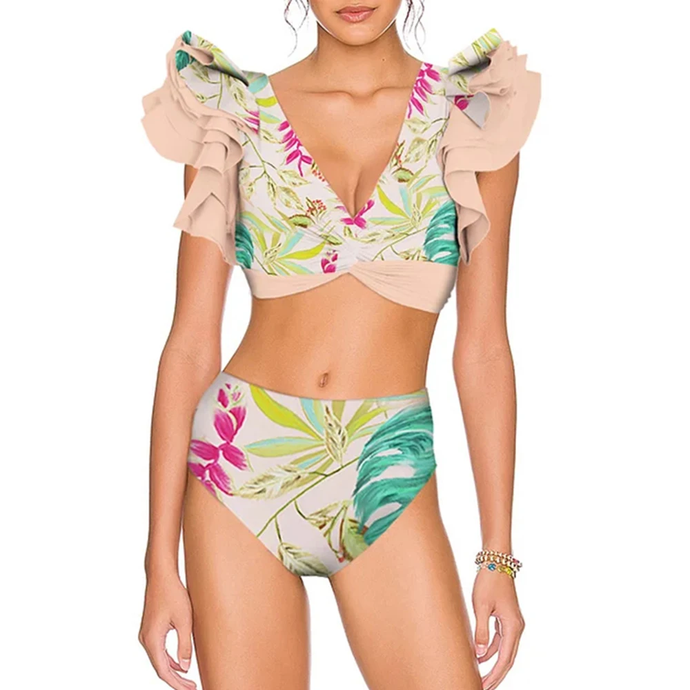Botanical Print Bikini 2023 New Women's Swimming Swimsuit Split-joint High Waist Swimwear Vacation Beach Outfits Backless Luxury