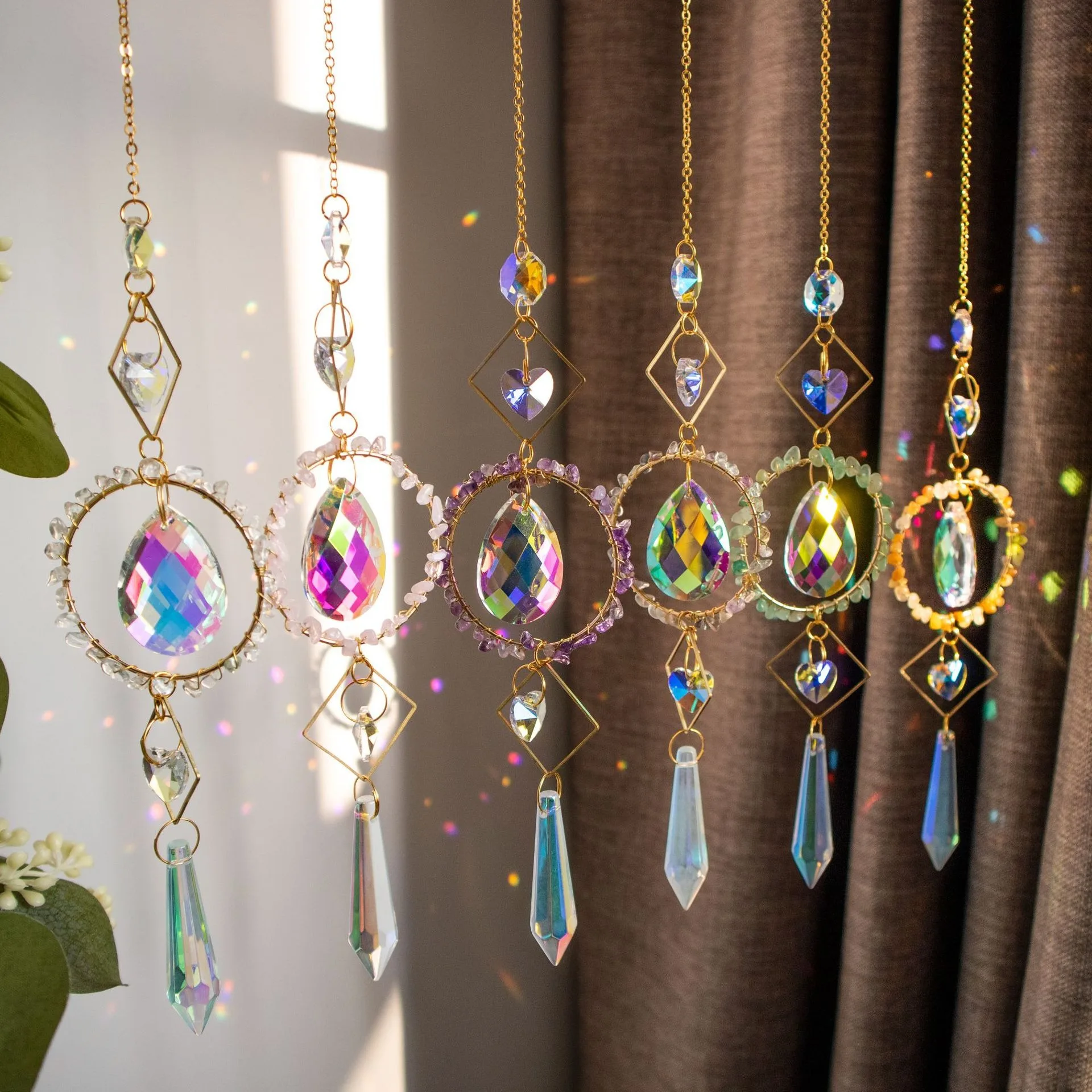 Sun Catcher Natural Gravel Circle K9 Crystal Outdoor Garden Decoration Home Hanging Decoration Xmas Ornament Gift