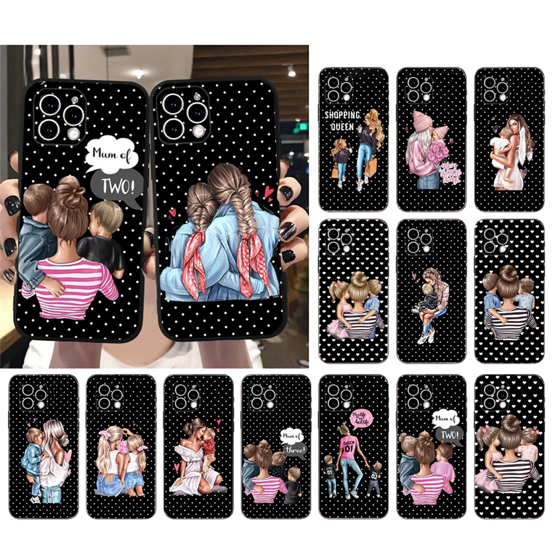 Custodia Per Telefono Super Mom One Two Son Figlia Per Iphone 15 14 Pro Max 13 12 11 Pro Max Xsmax Xr 12 13 Mini 7 8 Xr Shell