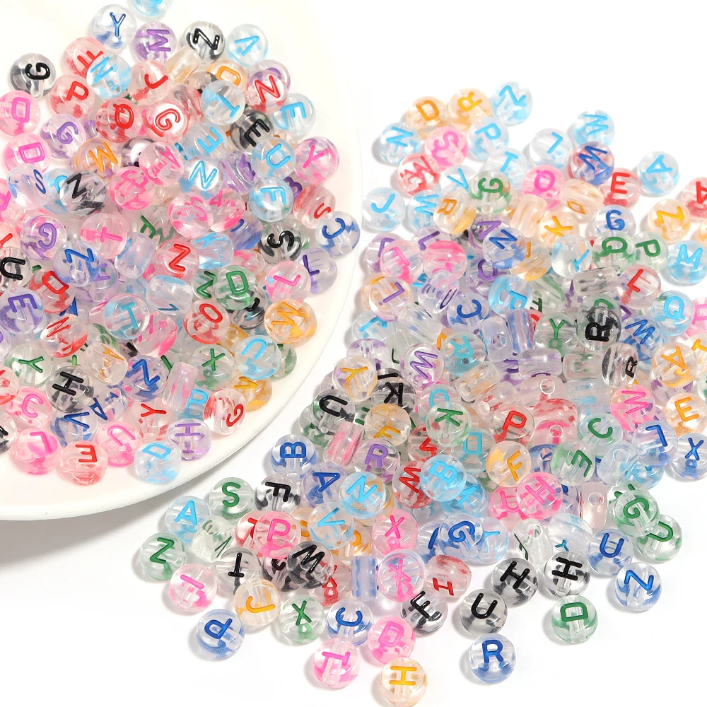 Transparent Alphabet Acrylic Beads Flat Round Letter Spacer Beads DIY Crafts Ornament Making Clothing Accesso 100Pcs/Lot 7mm