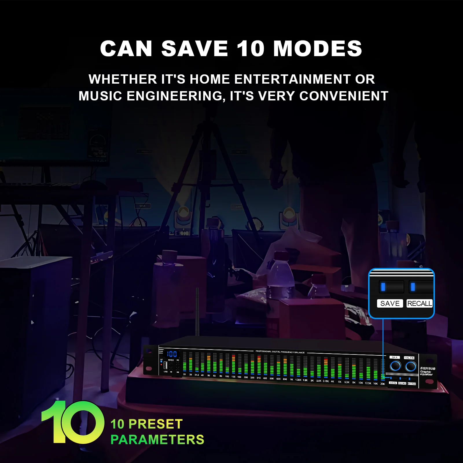 Audio Equalizer Professional digital audio graphic equalizer home KTV stage performance audio EQ tuner adjuster