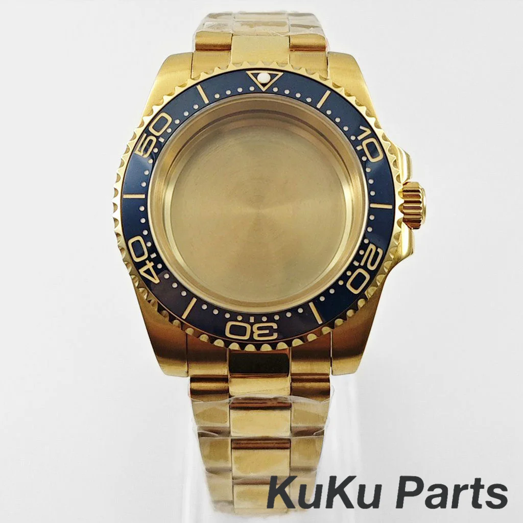 Gold 40MM Oyster Bracelet Sapphire Glass Waterproof Watch Case with 28.5mm Dial Compatibility