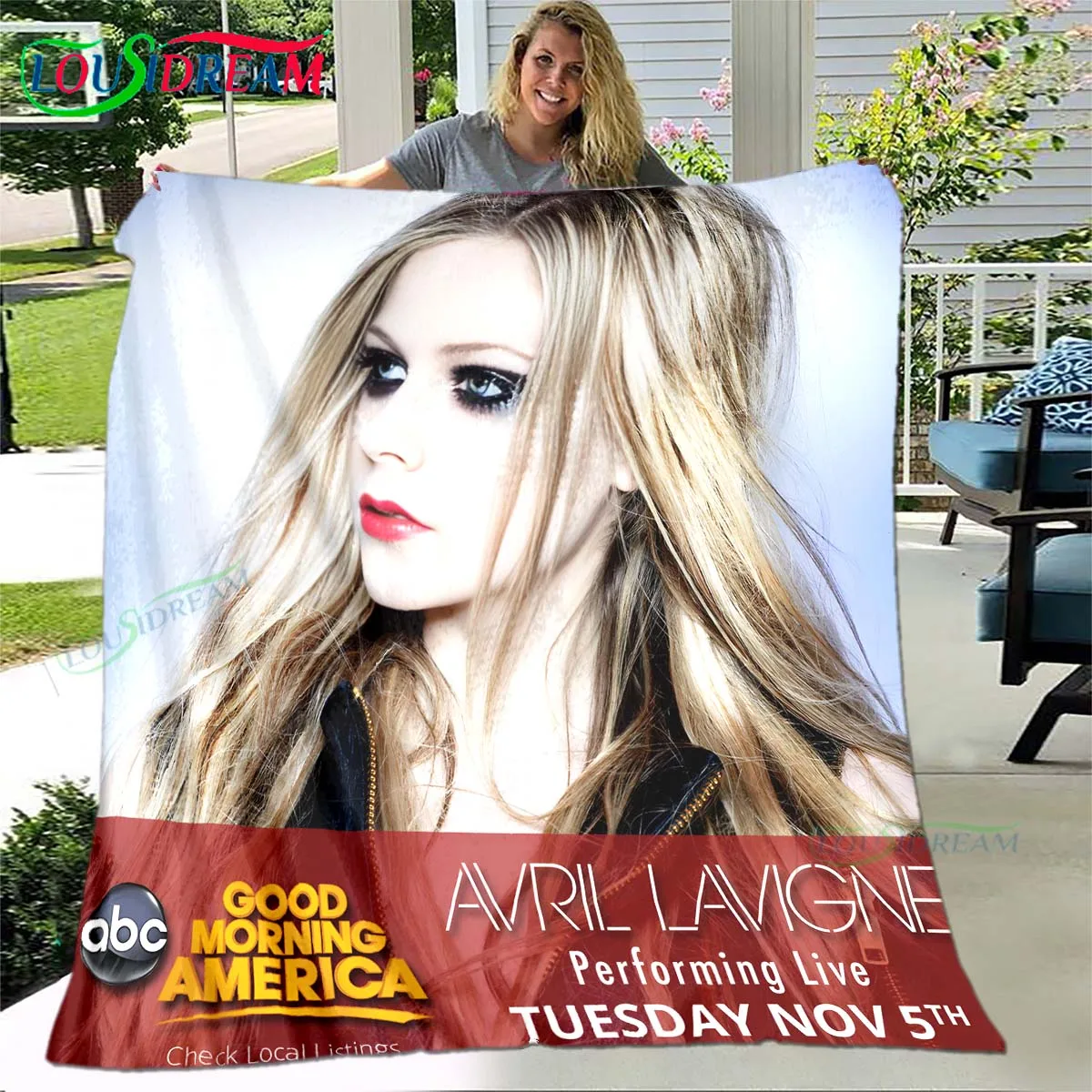 

Pop Female Singer Avril Pattern Blanket Star Art Flannel Thin Blanket Portable Home Travel Office Lunch Break Blanket