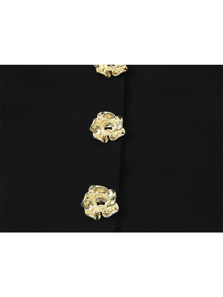 2025 Autumn New Women Elegant Black Spliced Top Fashion Square Neck Floral Buttons Fashionable Slim Fit Puff Sleeve Shirt Women