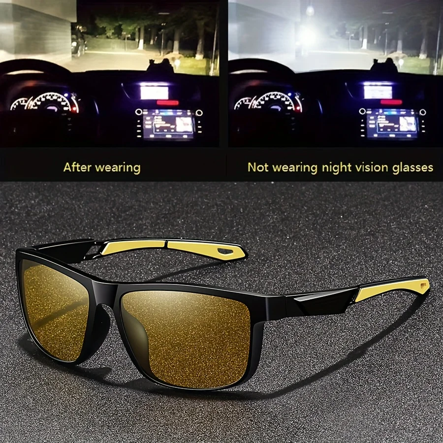 536481-bca0f9.jpg Square Yellow Night Vision Anti-Glare Goggles for Men Women Driving Fishing Beach Sunglasses UV Protection Polycarbonate Glasses - Image 1