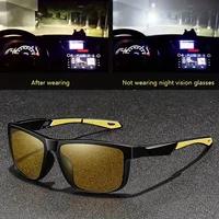 Square Yellow Night Vision Anti-Glare Goggles for Men Women Driving Fishing Beach Sunglasses UV Protection Polycarbonate Glasses