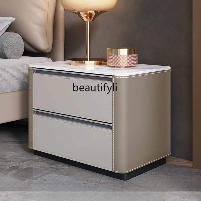 

Кремовый кожаный прикроватный столик в стиле животного, минималистичный современный шкаф с двумя выдвижными ящиками