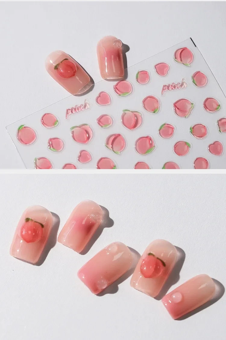 Application steps of Pink Peach Jelly 5D Nail Stickers