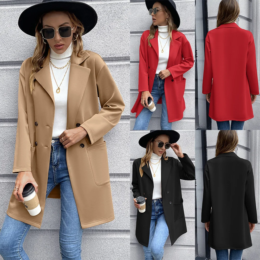 

Women's Long Coat Fashion Autumn And Winter Mid Length Cardigan With Double Breasted Knitted Outerwear Jacket Suitable For Party