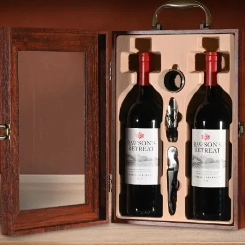 Double Pack Hand-held Walnut Colored Red Wine Gift Box Grape Red Wine Gift Box Packaging