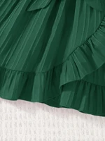 Robe d'été sans manches pour filles, vêtement pour enfants, confortable et simple, couleur unie, col rond, manches bouffantes, ceinture décorative, vêtement pour enfants en une seule pièce, style mignon et féminin, polyvalent, ourlet en dentelle irrégulier, taille cintrée, robe de princesse, style vacances doux et jeune, tenue pour filles de 4 à 5 à 6 à 7 à 8 ans, adapté aux rassemblements décontractés en plein air, aux fêtes et aux cadeaux de vacances 5