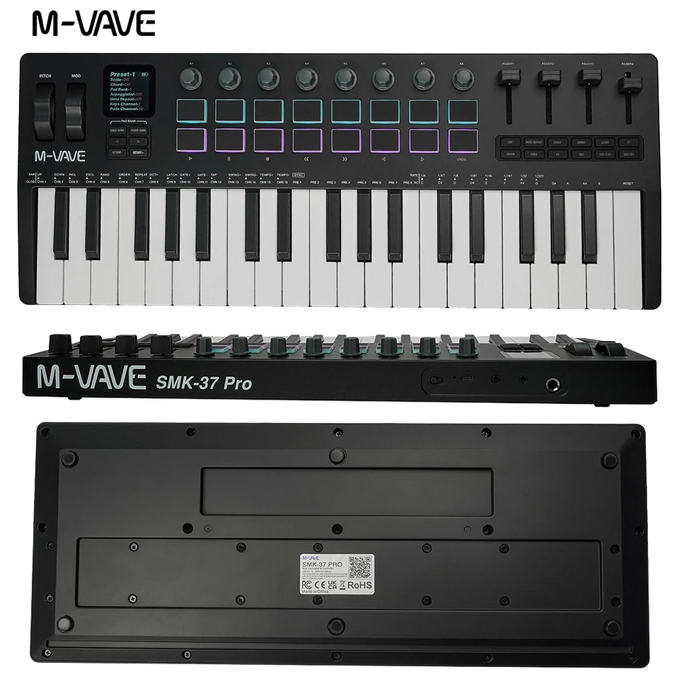 M-VAVE SMK-37 PRO 37 Key MIDI Keyboard with Sound Source USB MIDI