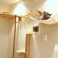 Wall-Mounted Wooden Cat Climbing Tree with Hammock & Scratching Post 1