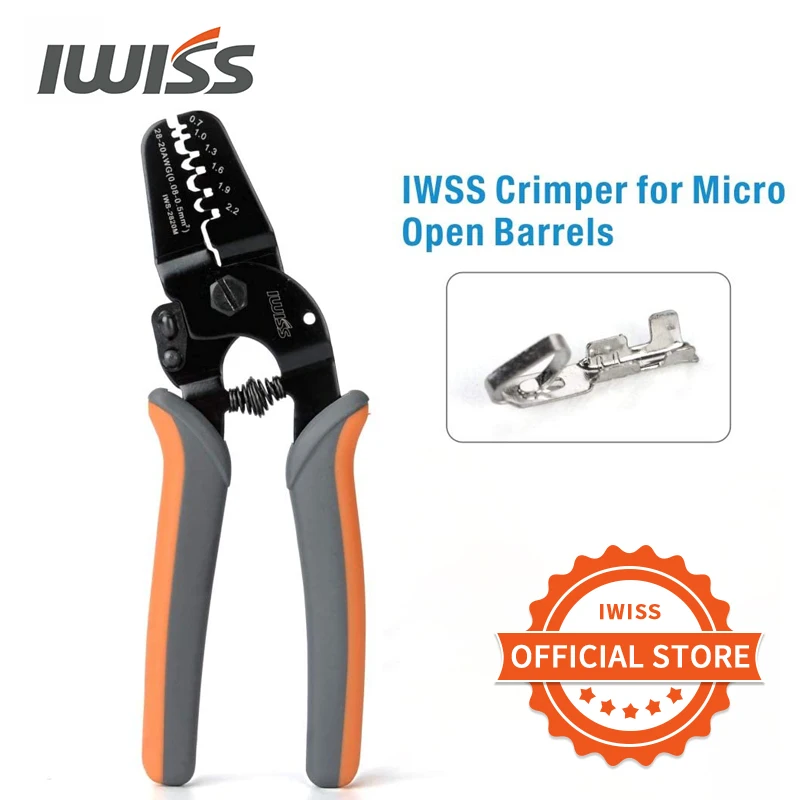 

IWISS IWS-2820M AWG28-20 Mini Micro Open Barrel Crimping Plier JAM/MolexTyco/JST Terminals and Connectors Mini Hand Crimper Tool