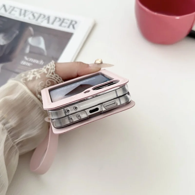 Lattice Pattern Phone Cover with Hand Strap - PU Leather Case