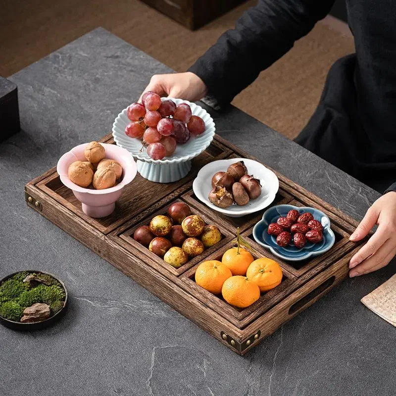 Tea Tray Tea Set Wooden Serving Tray For Brewing Tea Seven Piece Set Of Burnt Tung Wood