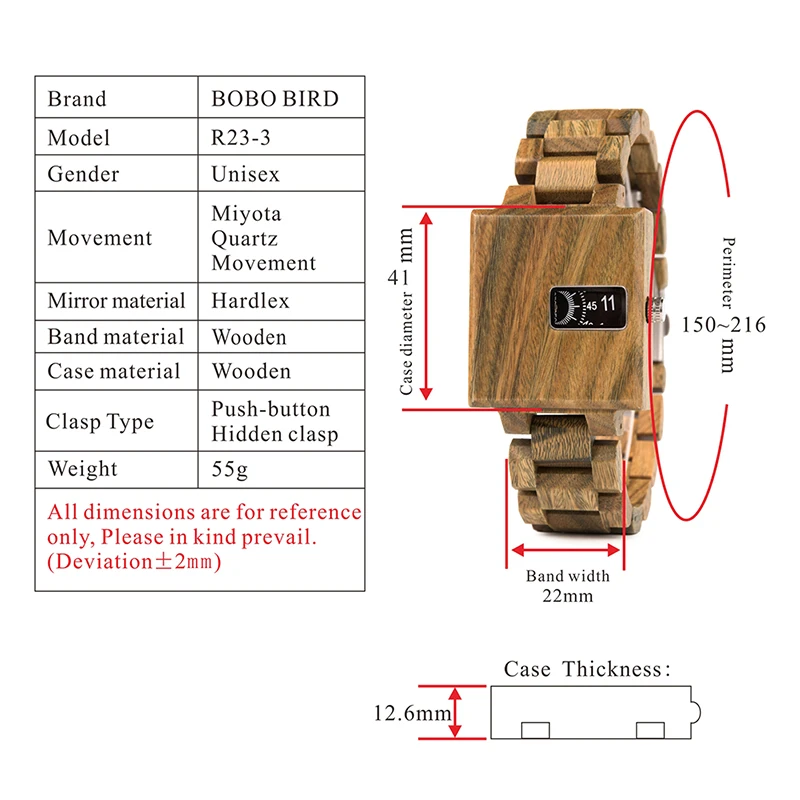 BOBO BIRD Design Watch Men Ebony Wooden Delicate Square Timepiece Relogio Masculino Custom Birthday Gift to him Drop Shipping images - 6